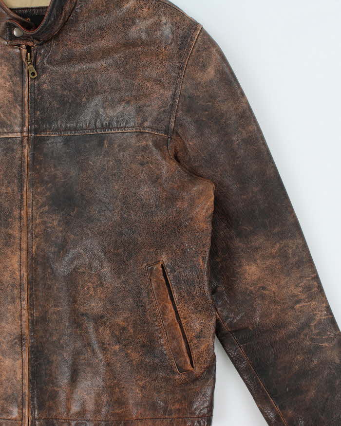 Vintage Y2K 00s Bolero Italian Cafe Racer Patina Leather Moto Jacket - M