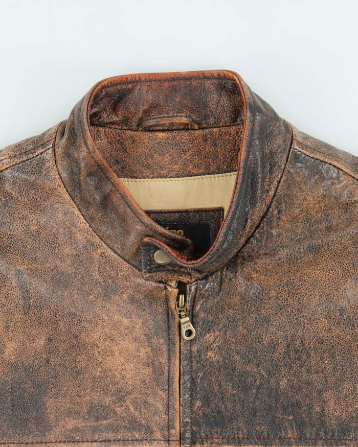 Vintage Y2K 00s Bolero Italian Cafe Racer Patina Leather Moto Jacket - M