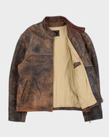 Vintage Y2K 00s Bolero Italian Cafe Racer Patina Leather Moto Jacket - M