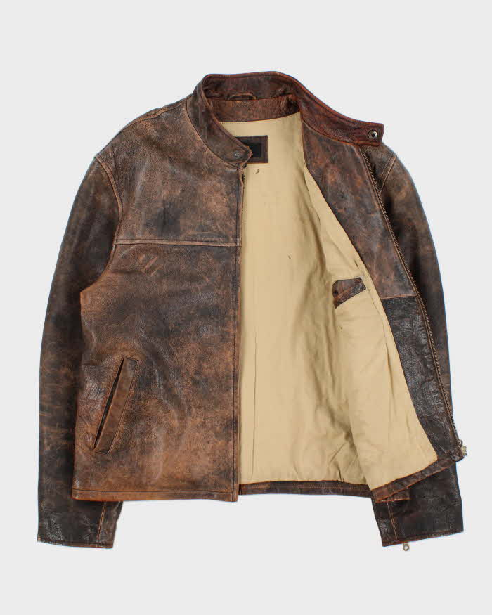 Vintage Y2K 00s Bolero Italian Cafe Racer Patina Leather Moto Jacket - M