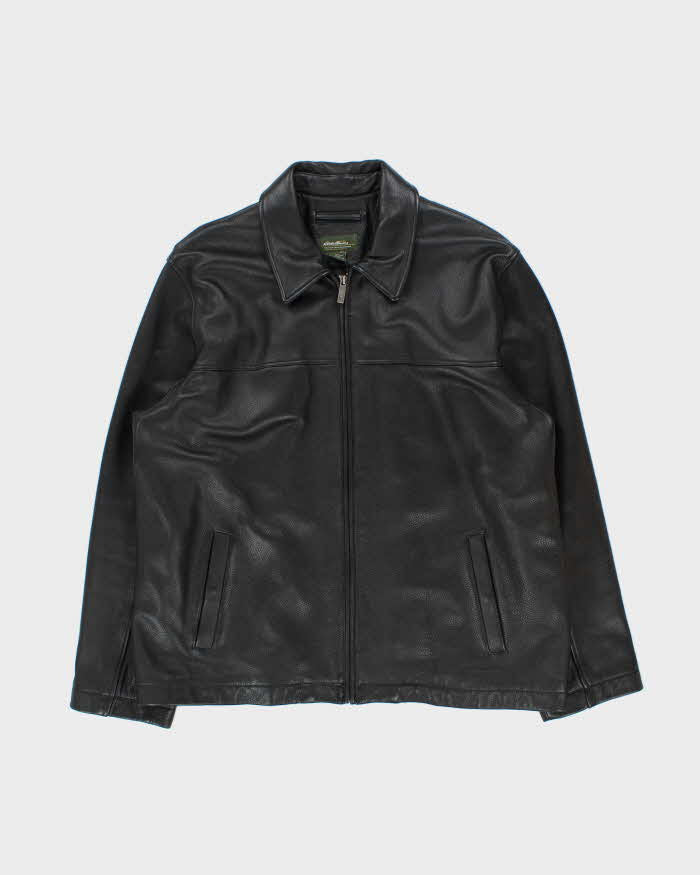 Vintage Y2K 00s Eddie Bauer Pebbled Leather Moto Harrington Jacket - XL
