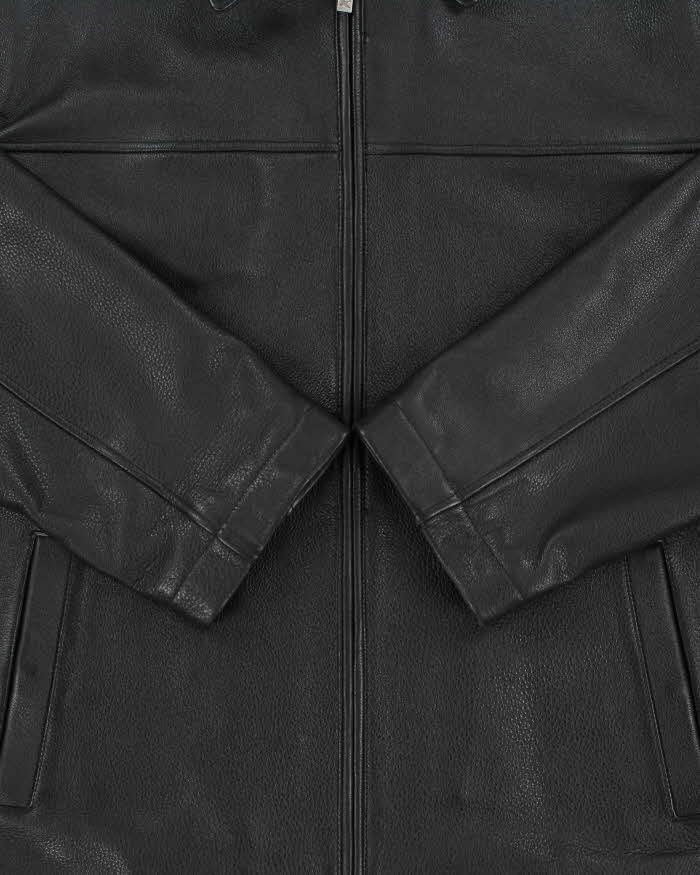 Vintage Y2K 00s Eddie Bauer Pebbled Leather Moto Harrington Jacket - XL