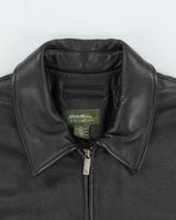 Vintage Y2K 00s Eddie Bauer Pebbled Leather Moto Harrington Jacket - XL