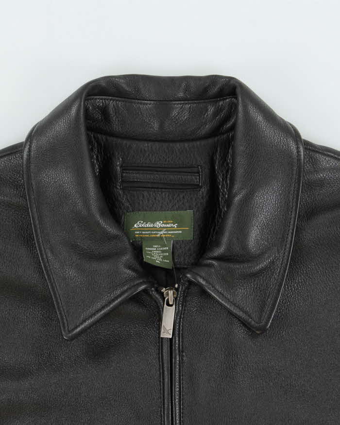 Vintage Y2K 00s Eddie Bauer Pebbled Leather Moto Harrington Jacket - XL