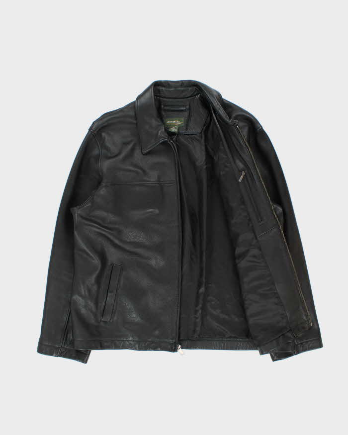 Vintage Y2K 00s Eddie Bauer Pebbled Leather Moto Harrington Jacket - XL