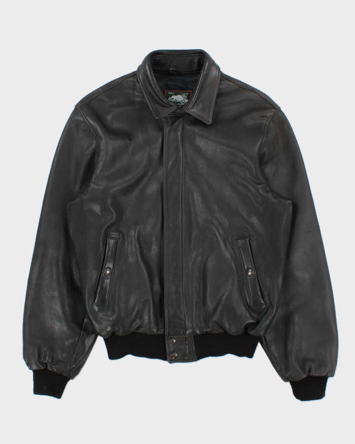 Vintage 1990s Roots Made In Canada Pebbled Leather Aviator Bomber Jacket - L