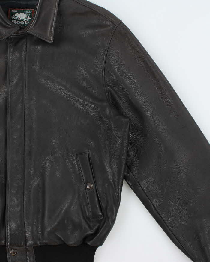 Vintage 1990s Roots Made In Canada Pebbled Leather Aviator Bomber Jacket - L