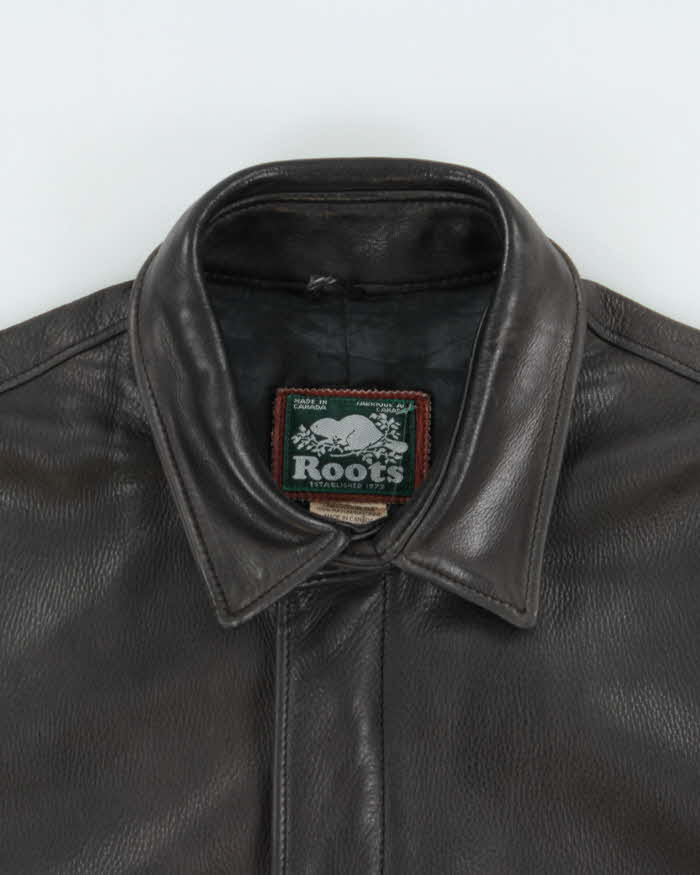 Vintage 1990s Roots Made In Canada Pebbled Leather Aviator Bomber Jacket - L