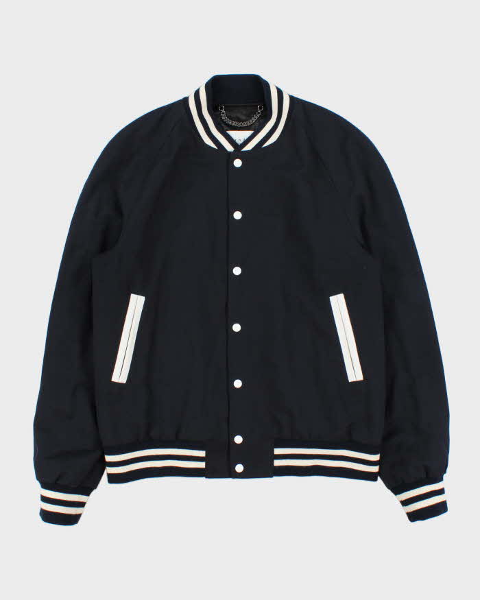 Sandro Paris Navy Wool Blend Striped Varsity Bomber Jacket - M
