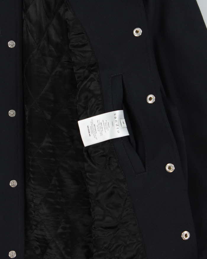 Sandro Paris Navy Wool Blend Striped Varsity Bomber Jacket - M