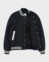 Sandro Paris Navy Wool Blend Striped Varsity Bomber Jacket - M
