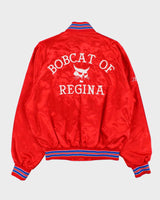 Vintage 1980s Sexton Embroidered Bobcat Satin Varsity Bomber Jacket - L