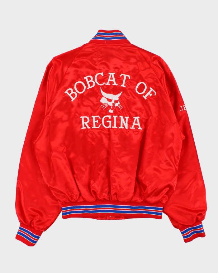 Vintage 1980s Sexton Embroidered Bobcat Satin Varsity Bomber Jacket - L
