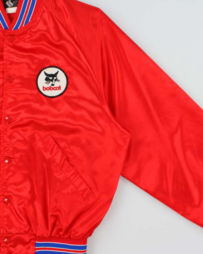 Vintage 1980s Sexton Embroidered Bobcat Satin Varsity Bomber Jacket - L