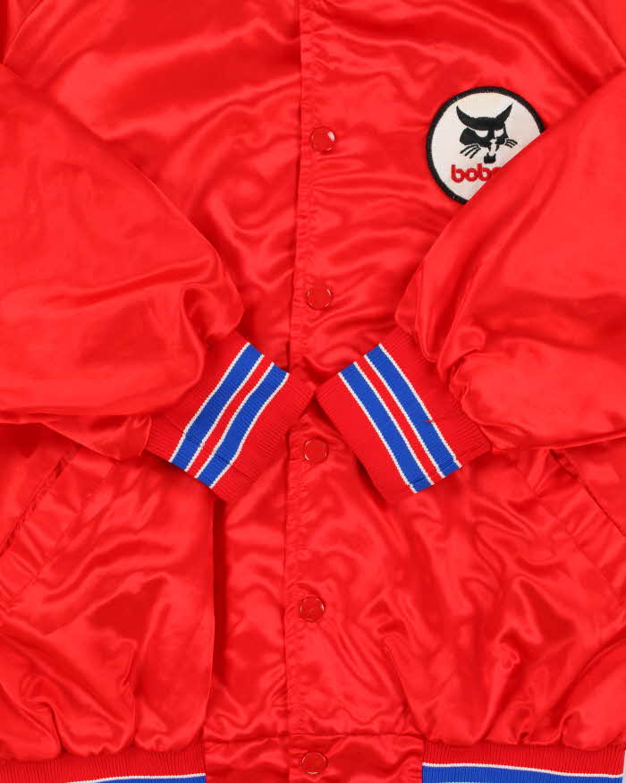 Vintage 1980s Sexton Embroidered Bobcat Satin Varsity Bomber Jacket - L