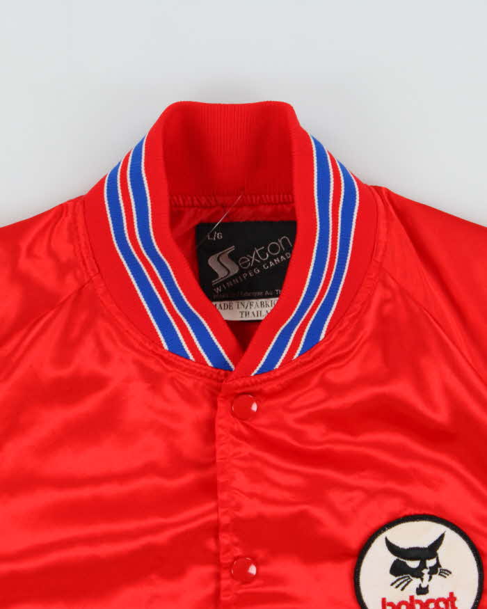 Vintage 1980s Sexton Embroidered Bobcat Satin Varsity Bomber Jacket - L