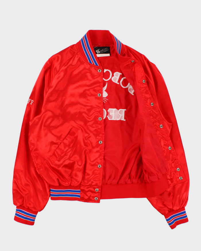 Vintage 1980s Sexton Embroidered Bobcat Satin Varsity Bomber Jacket - L