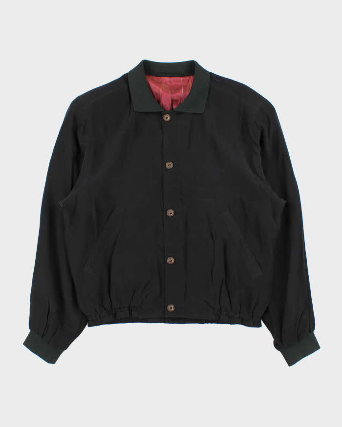Vintage 1980s Valentino Jeans Pure Silk Collared Cropped Bomber Jacket - M