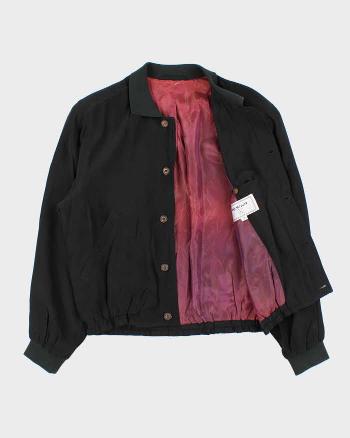 Vintage 1980s Valentino Jeans Pure Silk Collared Cropped Bomber Jacket - M