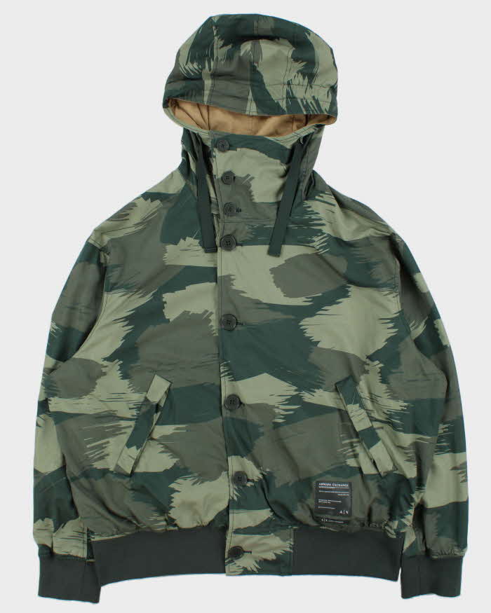 Vintage Armani Exchange Camo Khaki Reversible Soft Shell Windbreaker Jacket - L