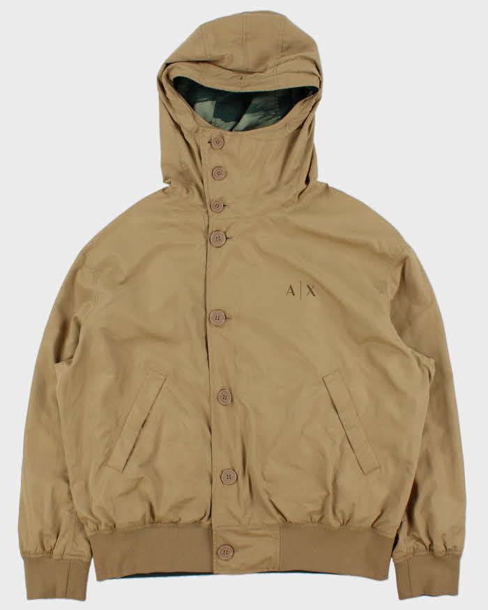 Vintage Armani Exchange Camo Khaki Reversible Soft Shell Windbreaker Jacket - L