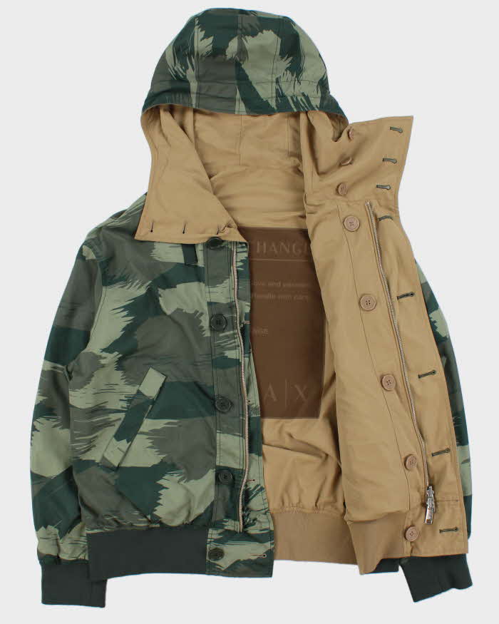 Vintage Armani Exchange Camo Khaki Reversible Soft Shell Windbreaker Jacket - L
