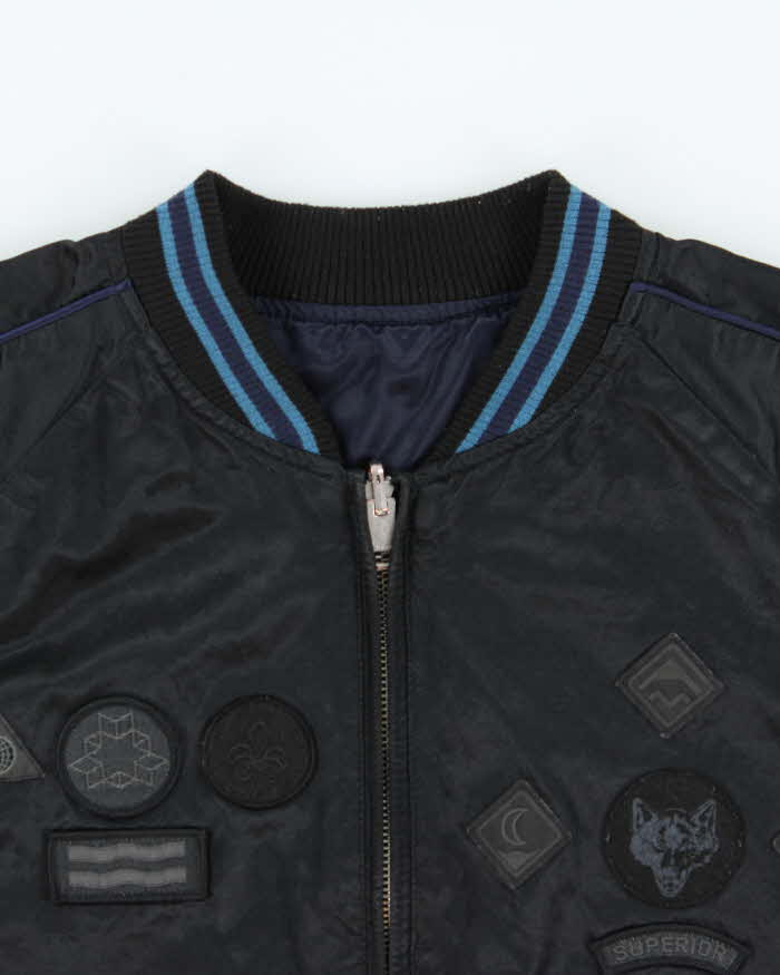 Vintage Diesel J-Fire Reversible Satin Patch Bomber Jacket - L