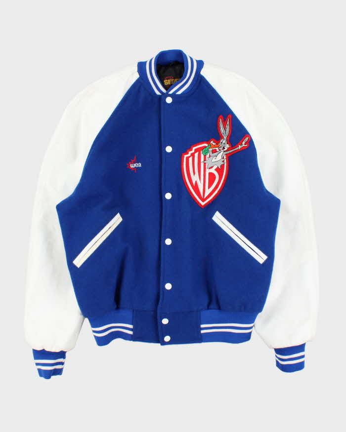 Vintage 1980s Warner Bros. Bugs Bunny Wool Leather Seder Made In Canada Varsity Bomber Jacket - M