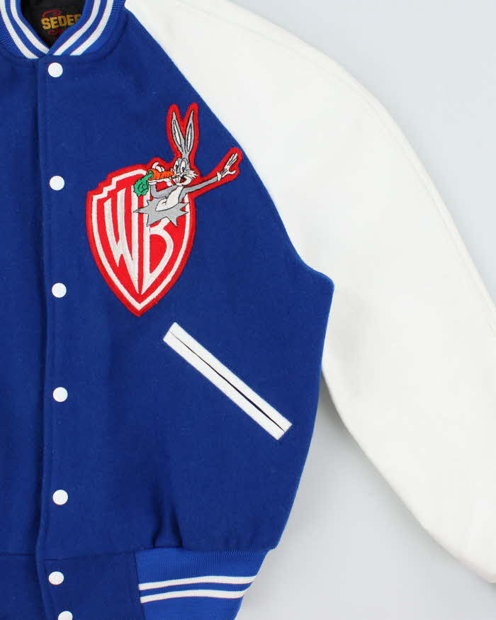 Vintage 1980s Warner Bros. Bugs Bunny Wool Leather Seder Made In Canada Varsity Bomber Jacket - M