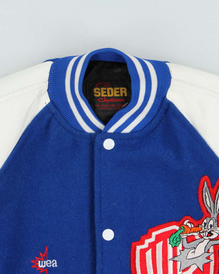 Vintage 1980s Warner Bros. Bugs Bunny Wool Leather Seder Made In Canada Varsity Bomber Jacket - M