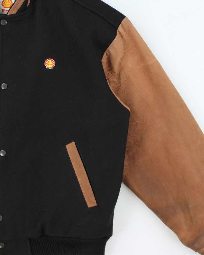 Vintage 1990s Shell Oil Wool Leather Varsity Bomber Jacket - L