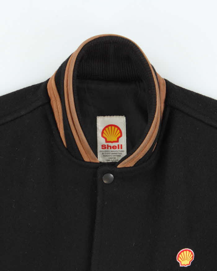 Vintage 1990s Shell Oil Wool Leather Varsity Bomber Jacket - L