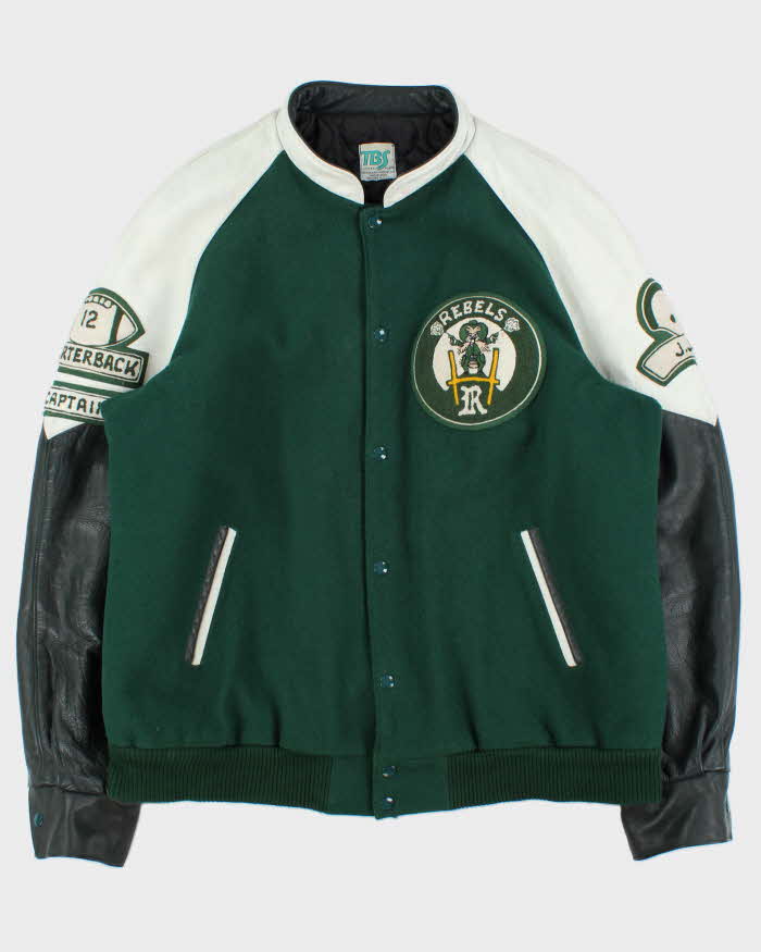 Vintage 1980s College Football Rebels Captain Wool Leather TBS Made In Canada Varsity Bomber Jacket - XXL