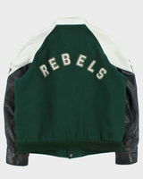 Vintage 1980s College Football Rebels Captain Wool Leather TBS Made In Canada Varsity Bomber Jacket - XXL