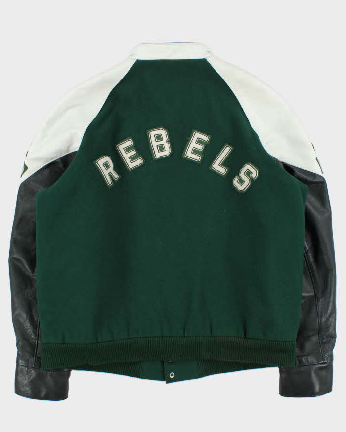Vintage 1980s College Football Rebels Captain Wool Leather TBS Made In Canada Varsity Bomber Jacket - XXL