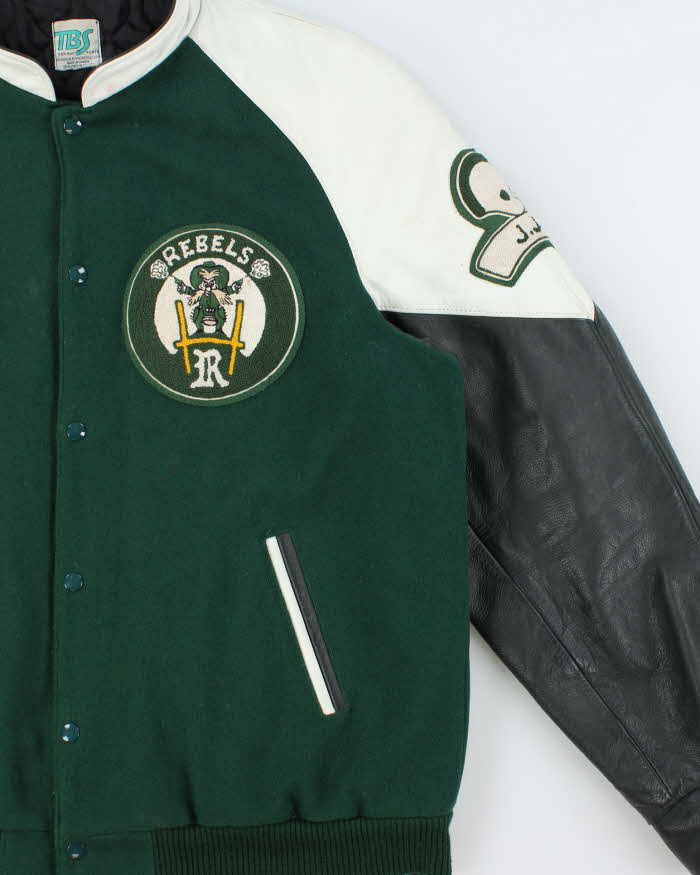 Vintage 1980s College Football Rebels Captain Wool Leather TBS Made In Canada Varsity Bomber Jacket - XXL