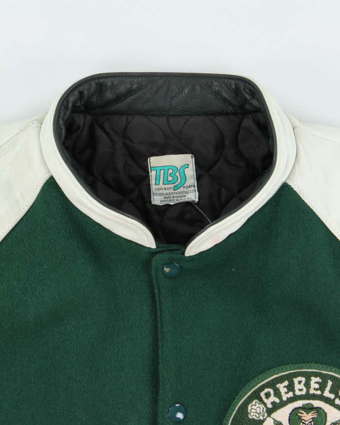 Vintage 1980s College Football Rebels Captain Wool Leather TBS Made In Canada Varsity Bomber Jacket - XXL