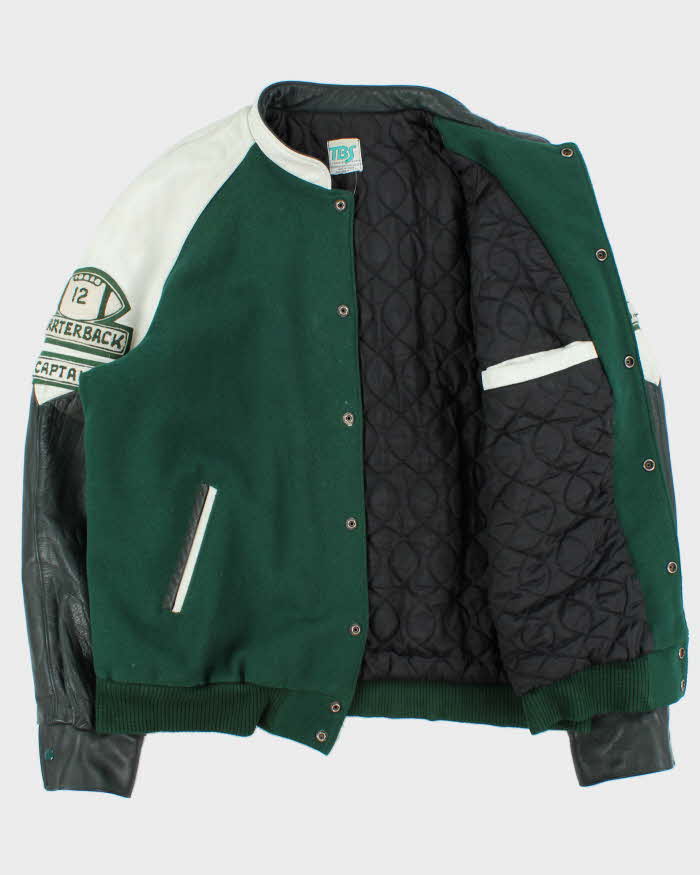 Vintage 1980s College Football Rebels Captain Wool Leather TBS Made In Canada Varsity Bomber Jacket - XXL