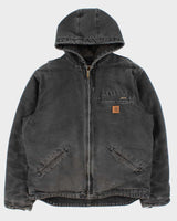 Vintage Carhartt J141 BLK Active Washed Duck Canvas Sherpa Lined Bomber Jacket - L