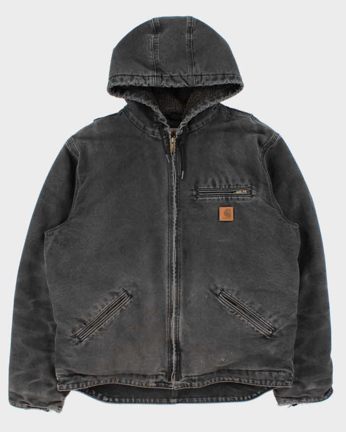 Vintage Carhartt J141 BLK Active Washed Duck Canvas Sherpa Lined Bomber Jacket - L