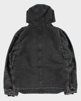 Vintage Carhartt J141 BLK Active Washed Duck Canvas Sherpa Lined Bomber Jacket - L