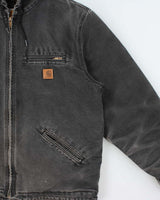 Vintage Carhartt J141 BLK Active Washed Duck Canvas Sherpa Lined Bomber Jacket - L
