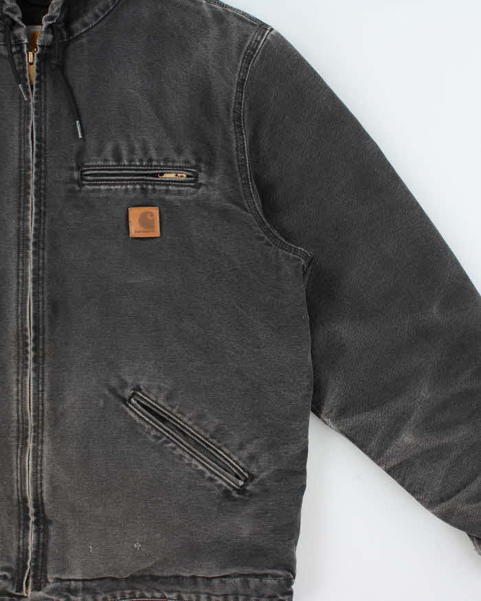 Vintage Carhartt J141 BLK Active Washed Duck Canvas Sherpa Lined Bomber Jacket - L