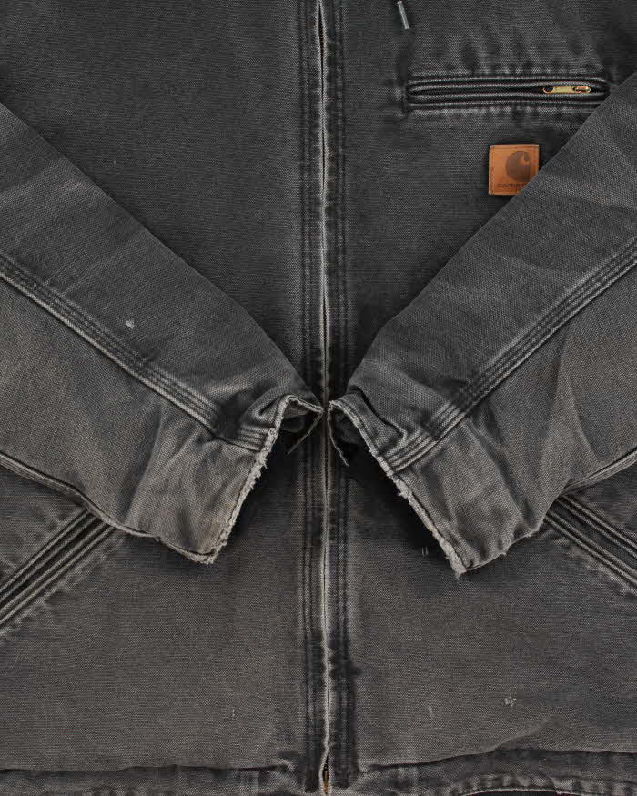 Vintage Carhartt J141 BLK Active Washed Duck Canvas Sherpa Lined Bomber Jacket - L