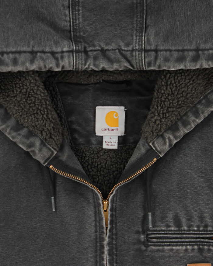 Vintage Carhartt J141 BLK Active Washed Duck Canvas Sherpa Lined Bomber Jacket - L