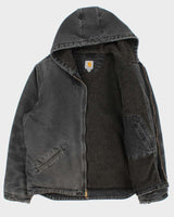 Vintage Carhartt J141 BLK Active Washed Duck Canvas Sherpa Lined Bomber Jacket - L