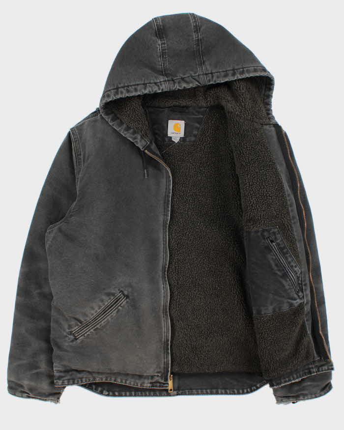 Vintage Carhartt J141 BLK Active Washed Duck Canvas Sherpa Lined Bomber Jacket - L