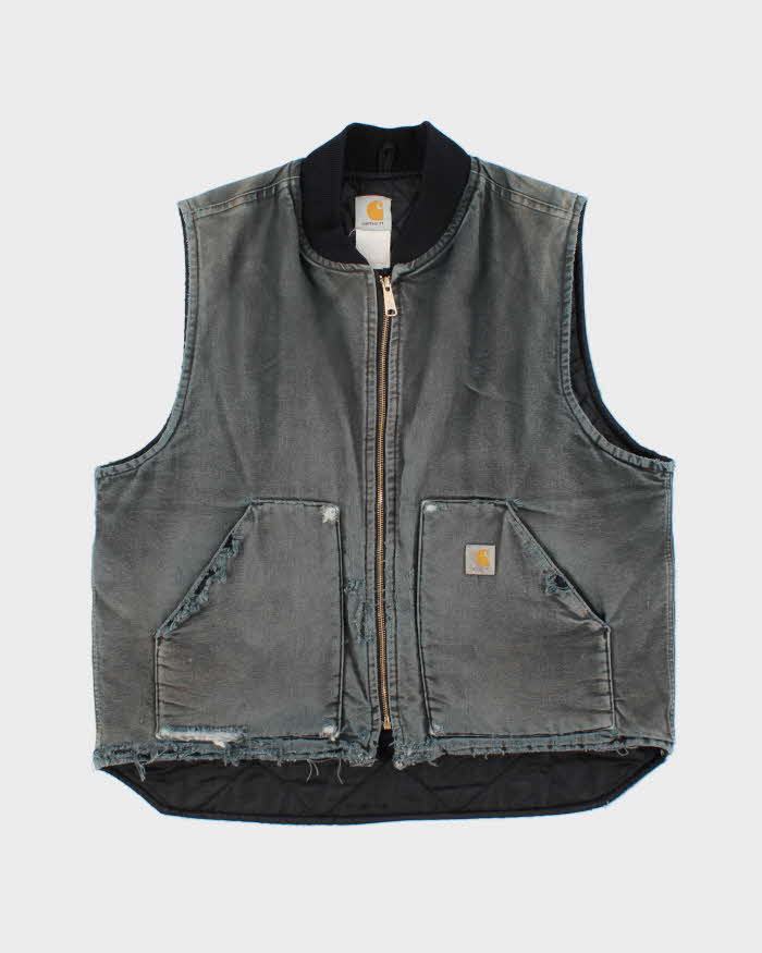Vintage Y2K 00s Carhartt V01 BLK Arctic Quilt Lined Distressed Duck Canvas Vest - L