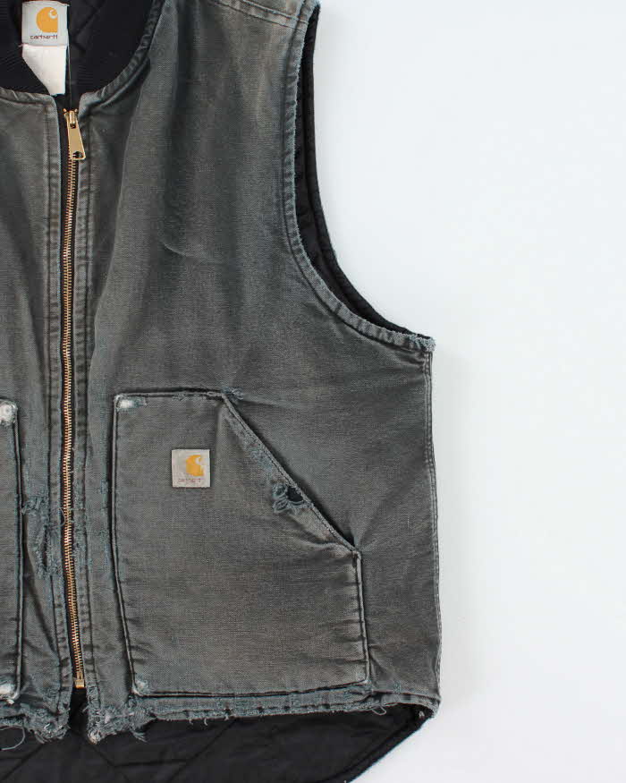 Vintage Y2K 00s Carhartt V01 BLK Arctic Quilt Lined Distressed Duck Canvas Vest - L