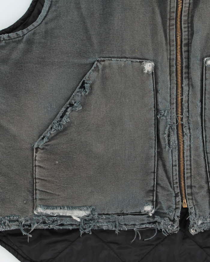 Vintage Y2K 00s Carhartt V01 BLK Arctic Quilt Lined Distressed Duck Canvas Vest - L